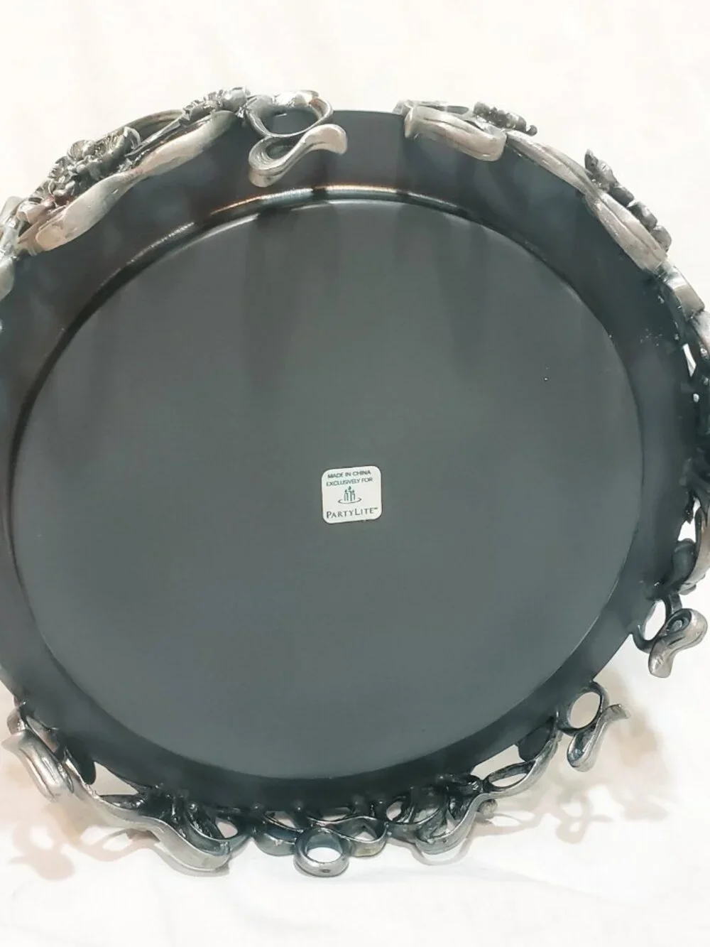 Flowers Scroll work Rhinestone Partylite Candle Holder Three Wick 8" wide - Picture 10 of 12